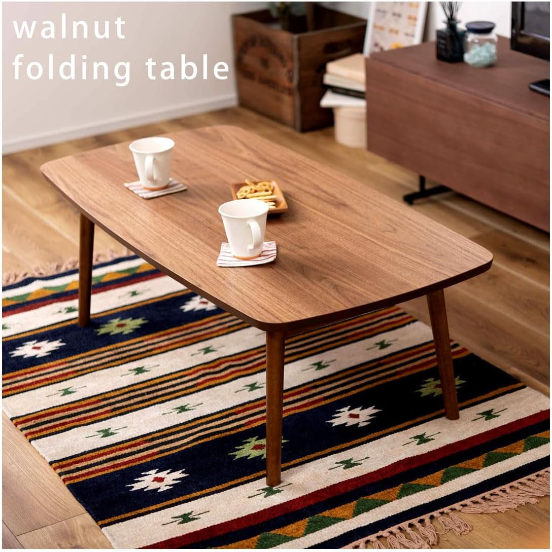 Folding Legs Table W41.3 X D20.5 X H14.0 Inches Natural Walnut and Rubber Wood Material Home and Living Coffee Table Walnut Wood Color TAC-229WAL