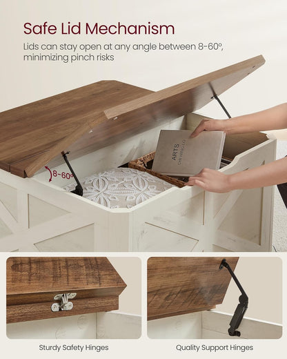 LIRY Collection - Farmhouse Coffee Table with Storage, Square Center Coffee Table for Living Room, with Hidden Compartment, Flip-Top Lids, Honey Brown and Rustic White ULCT232W73
