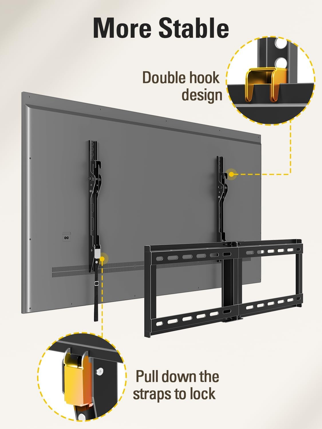 TV Wall Mount for Most 37-75 Inch Tvs, Universal Tilt TV Mount Fit 16", 18", 24" Stud with Loading Capacity 132Lbs, Max Vesa 600 X 400Mm, Low Profile Flat Wall Mount TV Bracket