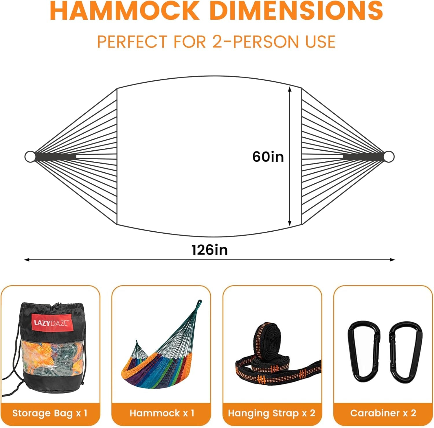 Handwoven Mayan Hammock, 10.5 FT Soft Rope Double Hammocks, Portable Outdoor Hammock with Carry Bag, 2 Straps & Carabiners for Patio Outside, 550 Lbs Weight Capacity, Multi Color