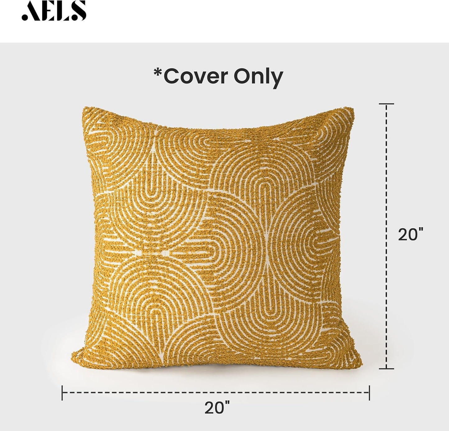 Boho Decorative Textured Throw Pillow Covers 20X20, Organic Modern Mid Century Rainbow Tufted Pillow Case, Farmhouse Rustic Geometric Woven Cushion Case for Bed Couch Sofa, Mustard Yellow