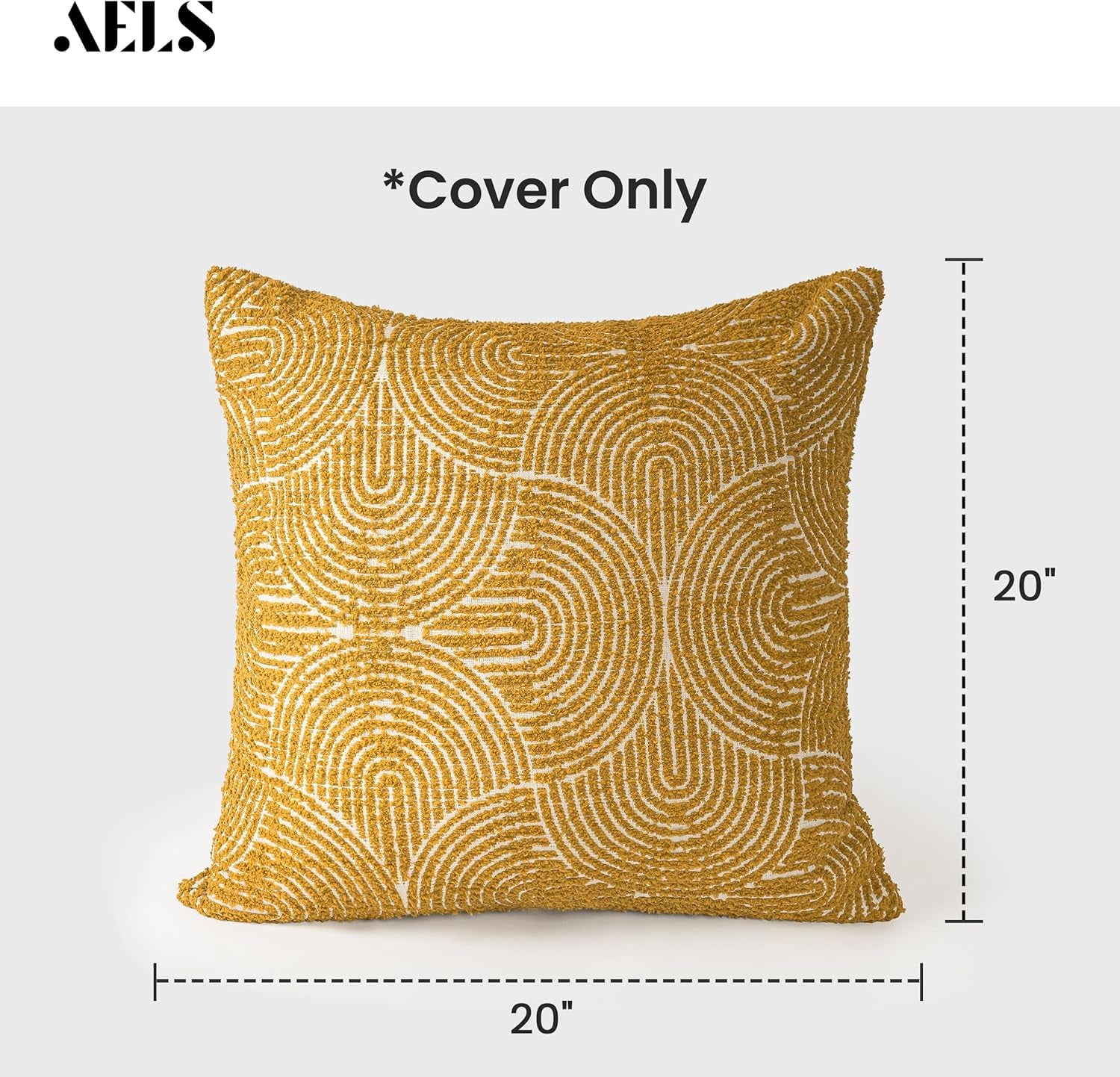 Boho Decorative Textured Throw Pillow Covers 20X20, Organic Modern Mid Century Rainbow Tufted Pillow Case, Farmhouse Rustic Geometric Woven Cushion Case for Bed Couch Sofa, Mustard Yellow