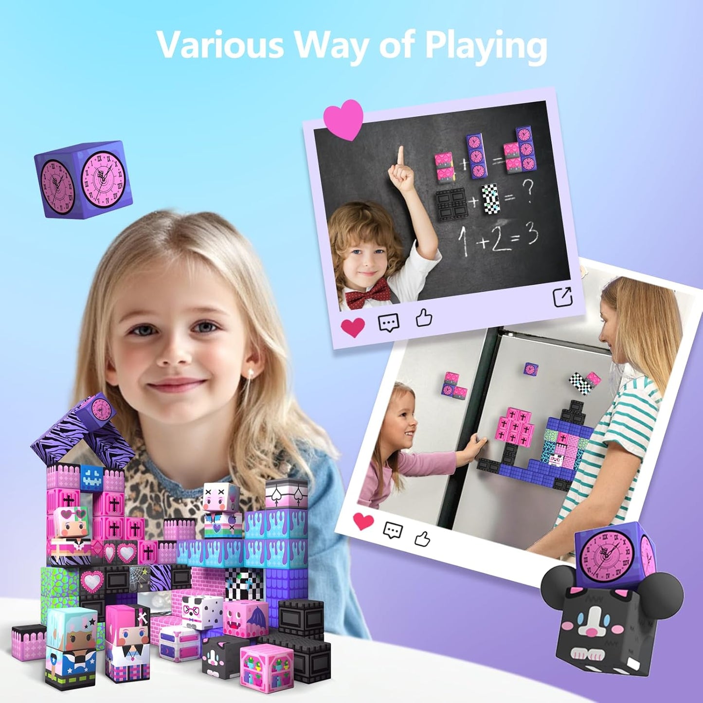 100PCS Magnetic Blocks for Girls, Build Magwonder with Magnet Building Toys Set, Princess Sensory Gift for Boys Girls Birthday (1 Inch)
