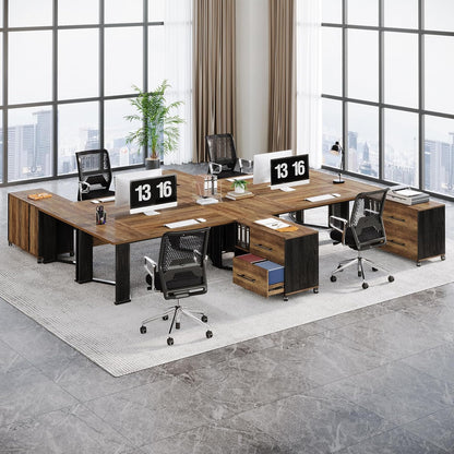 70.86" Executive Desk with Mobile File Cabinet, Large L Shaped Computer Office Desk with 2 Drawers and Storage Shelves, Business Furniture Desk Workstation for Home Office (Rustic Brown)