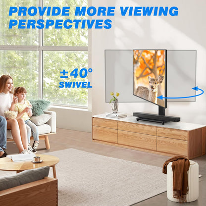 Universal Swivel Tabletop TV Stand for Flat Screens 23 24 26 32 39 40 42 43 Inch, Heavy Duty Center Pedestal Stand Replacement with Black Tempered Glass Base and Height Adjustable Mount
