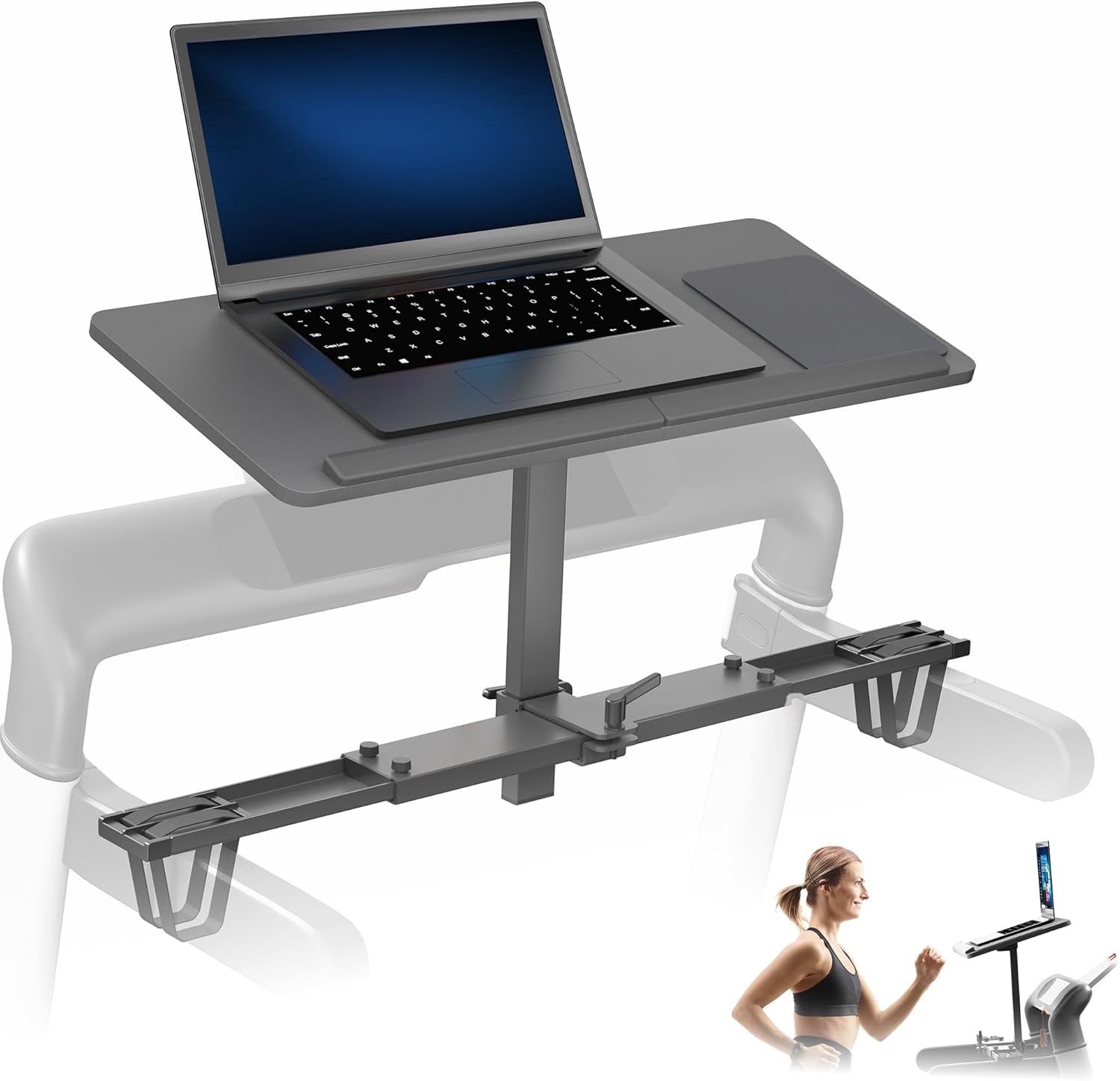 Universal Wooden Laptop Treadmill Desk, Adjustable Ergonomic Notebook Mount Stand for Treadmills, Includes Mouse Pad and Wrist Support, Stand-Tdml4