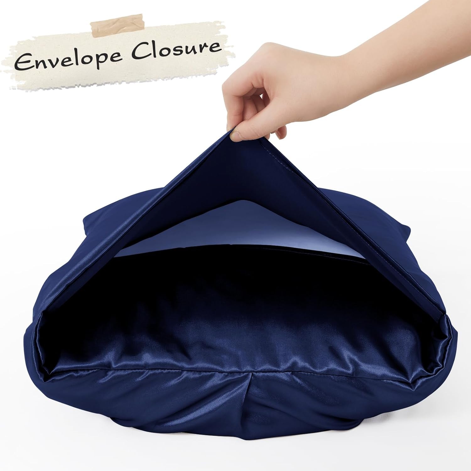 Pintuck Satin Pillowcase King Size Set of 2, Navy Blue Satin Pillow Shams Pinch Pleated Silky Smooth Pillow Covers for Hair, Decorative Pillow Case with Envelope Closure