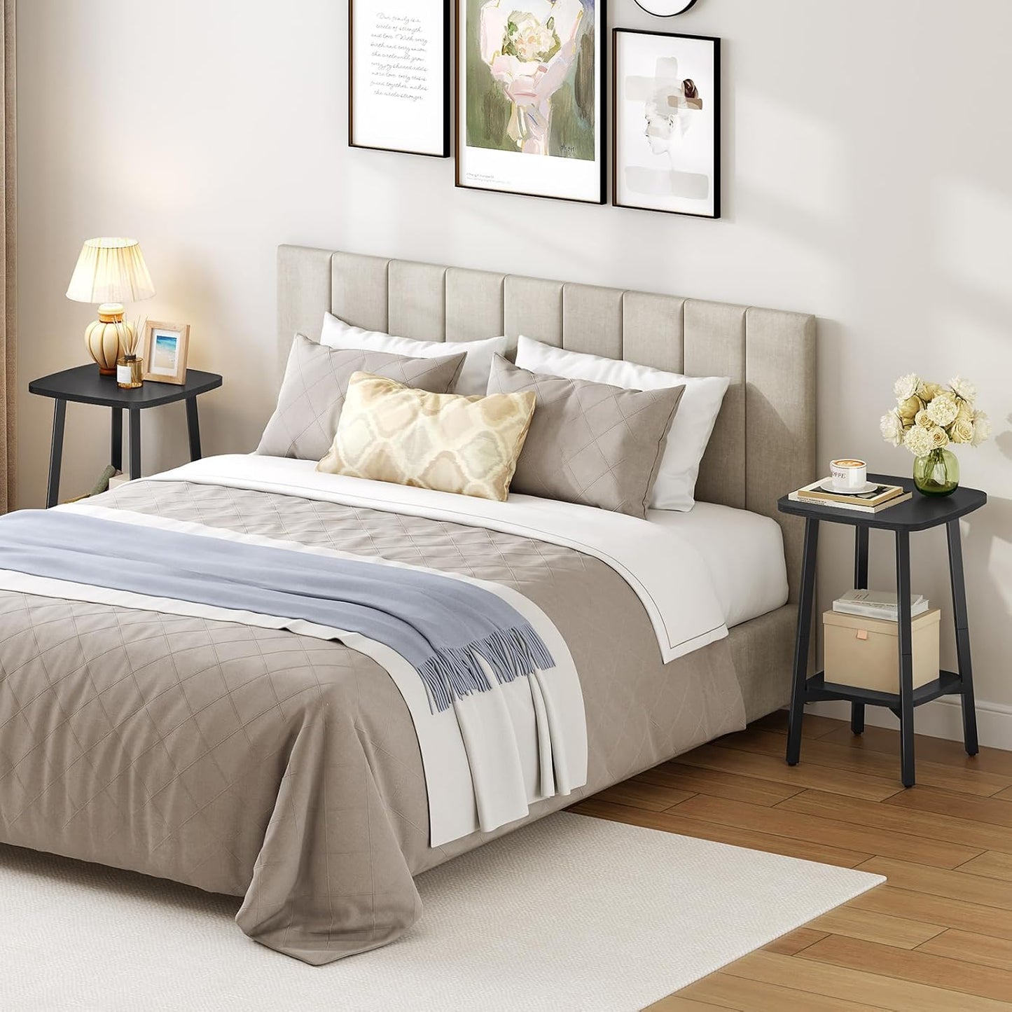 Side Table, 2-Tier Square Sofa End Table, Small Storage Nightstand, for Small Spaces, Living Room Bedroom Accent Table, Black BB181BZ01