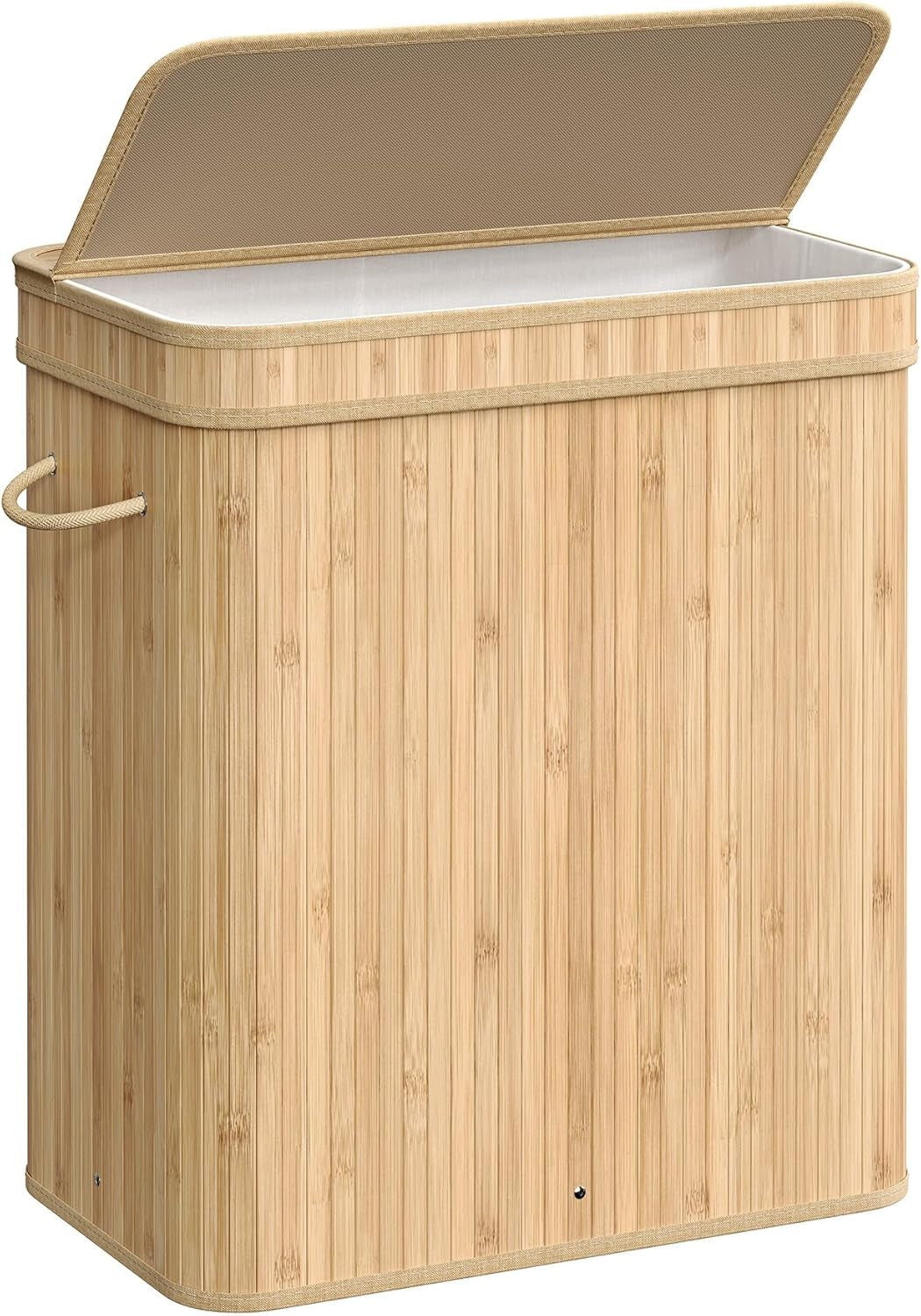 Laundry Hamper with Lid, Bamboo Laundry Basket, Removable Machine Washable Laundry Basket, with Handles, 26.4-Gallons, for Laundry Room, Bedroom, Bathroom, Natural Beige ULCB063N01