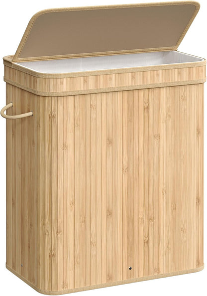 Laundry Hamper with Lid, Bamboo Laundry Basket, Removable Machine Washable Laundry Basket, with Handles, 26.4-Gallons, for Laundry Room, Bedroom, Bathroom, Natural Beige ULCB063N01