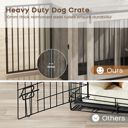 Large Dog Crate Furniture with Sliding Door & 360° Spinning Bowls | Durable Modern End Table for Medium & Large Dogs for Pet Owners (40-Inch)
