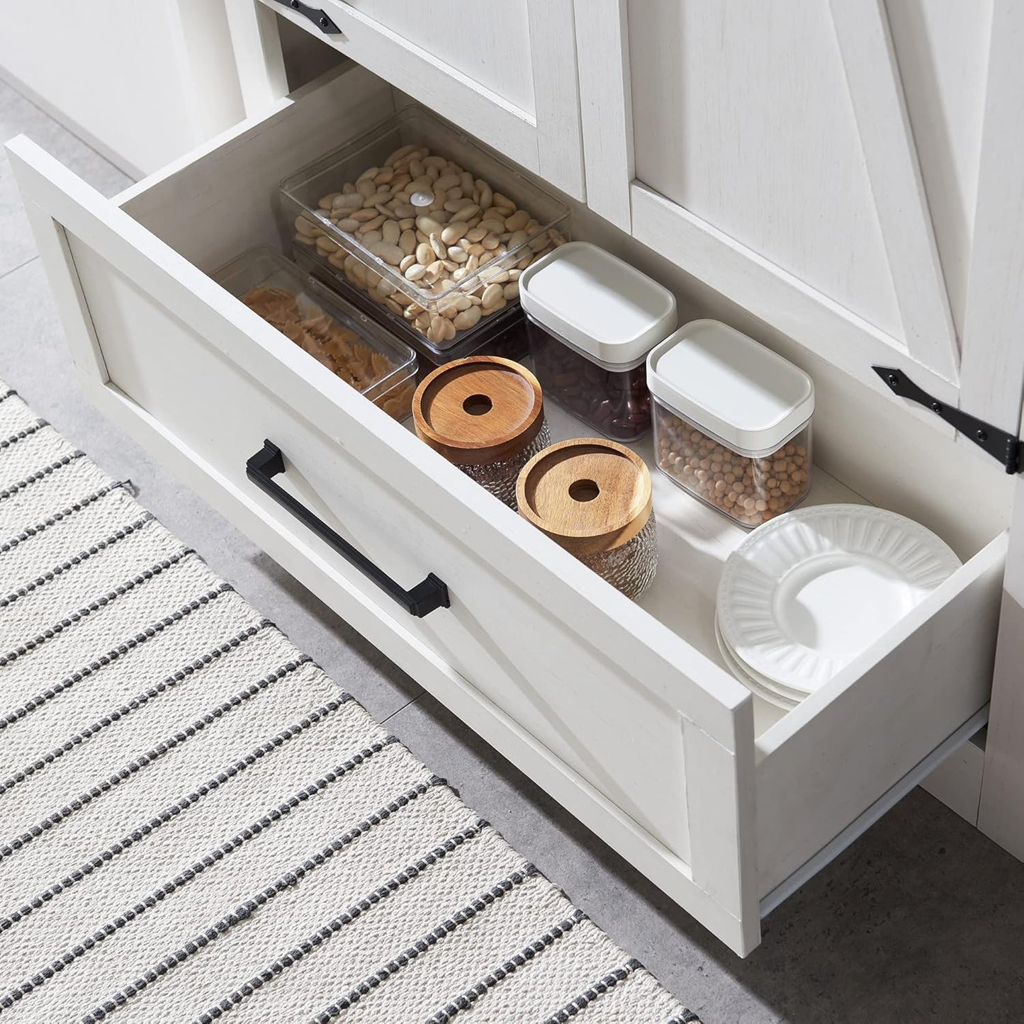 Farmhouse Kitchen Pantry Cabinet - 72" Tall Wood Kitchen Storage Cabinets with Adjustable Shelves & 2 Barn Style Doors & Drawer, Versatile Storage for Dining Room, Bathroom, Antique White