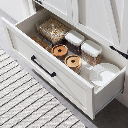 Farmhouse Kitchen Pantry Cabinet - 72" Tall Wood Kitchen Storage Cabinets with Adjustable Shelves & 2 Barn Style Doors & Drawer, Versatile Storage for Dining Room, Bathroom, Antique White