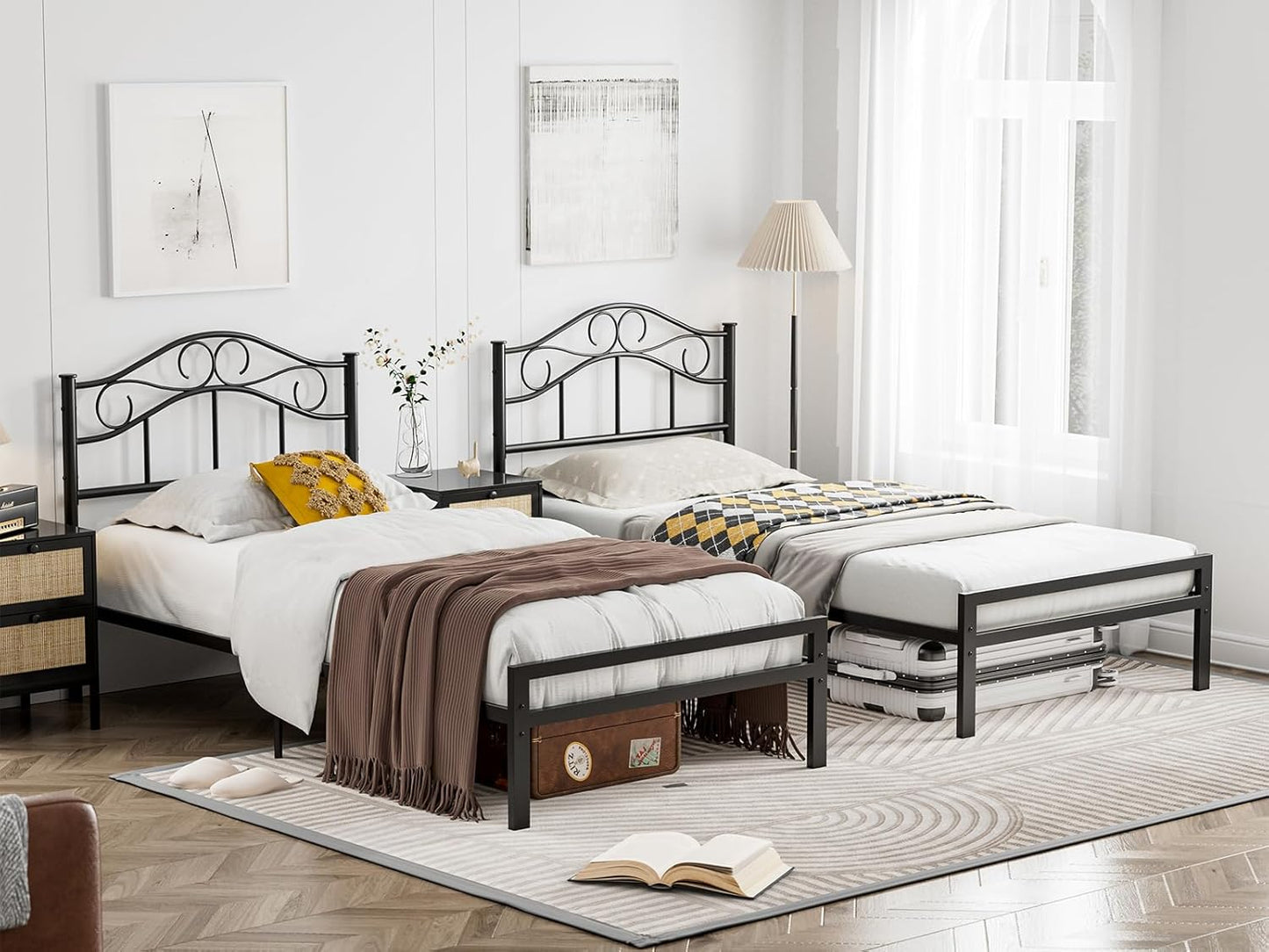 Metal Twin Size Headboard Only, Adjustable Height, Sturdy Steel Curved Twin/Twin XL Headboard for Bedroom, Farmhouse Scrollwork Design, Easy Assembly, Attach Frame, Black