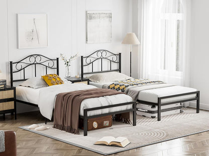 Metal Twin Size Headboard Only, Adjustable Height, Sturdy Steel Curved Twin/Twin XL Headboard for Bedroom, Farmhouse Scrollwork Design, Easy Assembly, Attach Frame, Black
