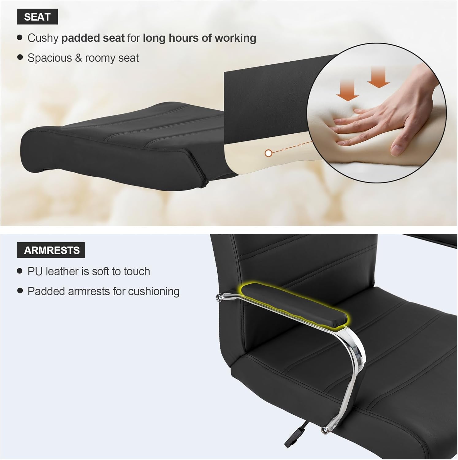 Office Desk Chair,Modern Leather Conference Room Chairs,High Back Ergonomic Home Ofiice Chair,Adjustable Height Swivel Executive Computer Chair with Padded Seat and Armrest