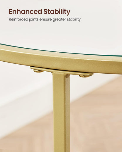 round Side Table, Glass End Table with Metal Frame, Gold Coffee Table with Modern Style, for Living Room, Balcony, Bedroom, Gold Color