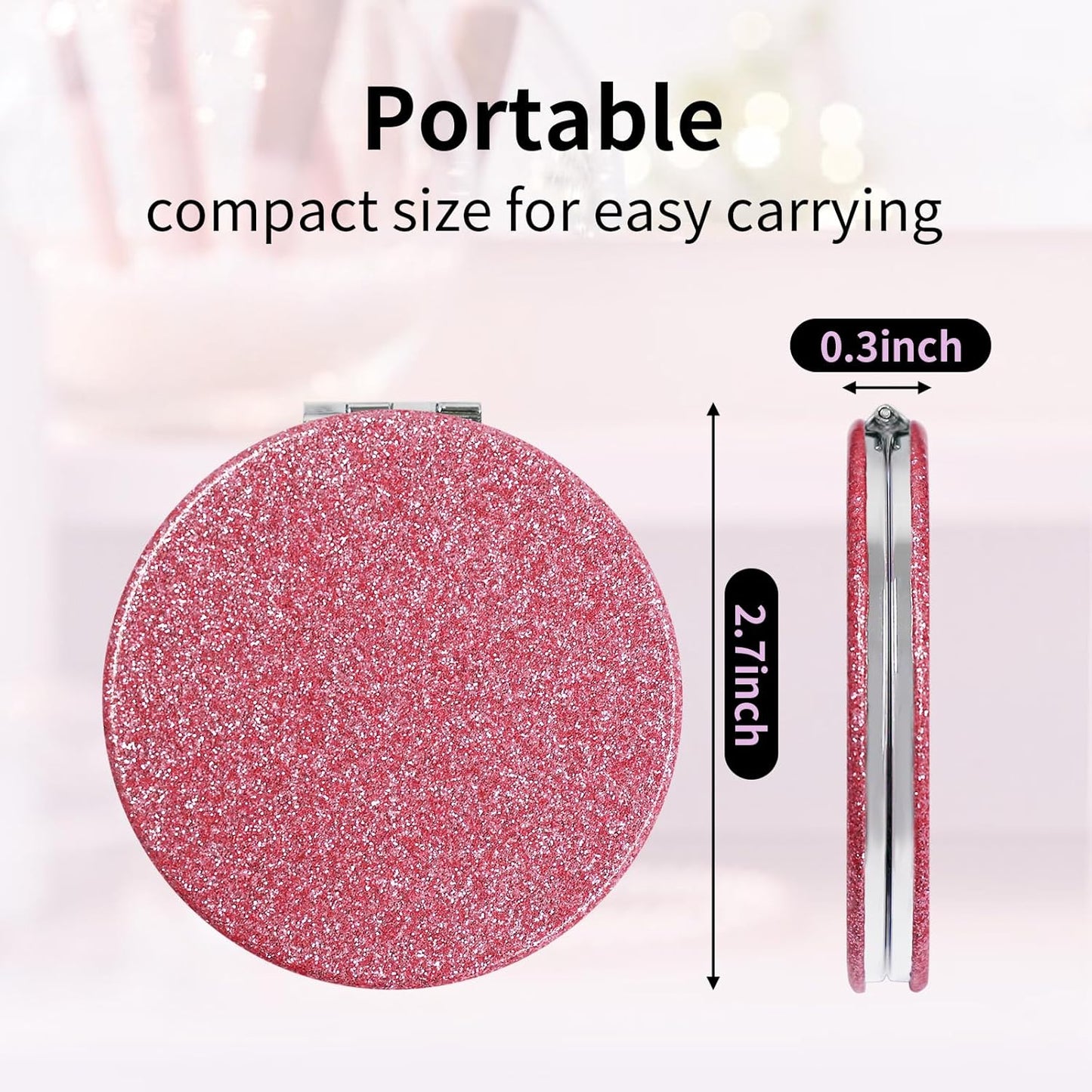 Double-Sided 1X/2X Magnifying Compact Mirror – Portable Metal Makeup Mirror for Purse, Ideal for Travel & On-The-Go Touch-Ups
