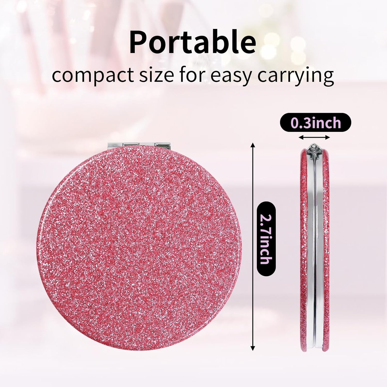 Double-Sided 1X/2X Magnifying Compact Mirror – Portable Metal Makeup Mirror for Purse, Ideal for Travel & On-The-Go Touch-Ups