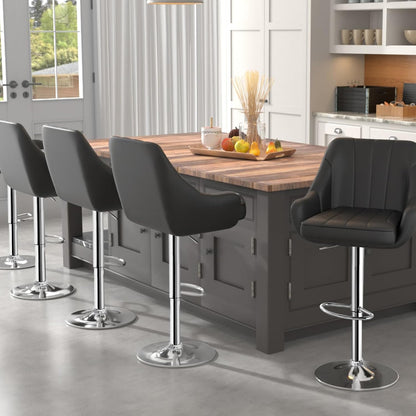 Bar Stools Set of 2, Adjustable Barstools, Counter Height Stools with Back and Arm, Kitchen Island Stools, Swivel PU Chairs for Pub, Dining Room, Modern Style, Black