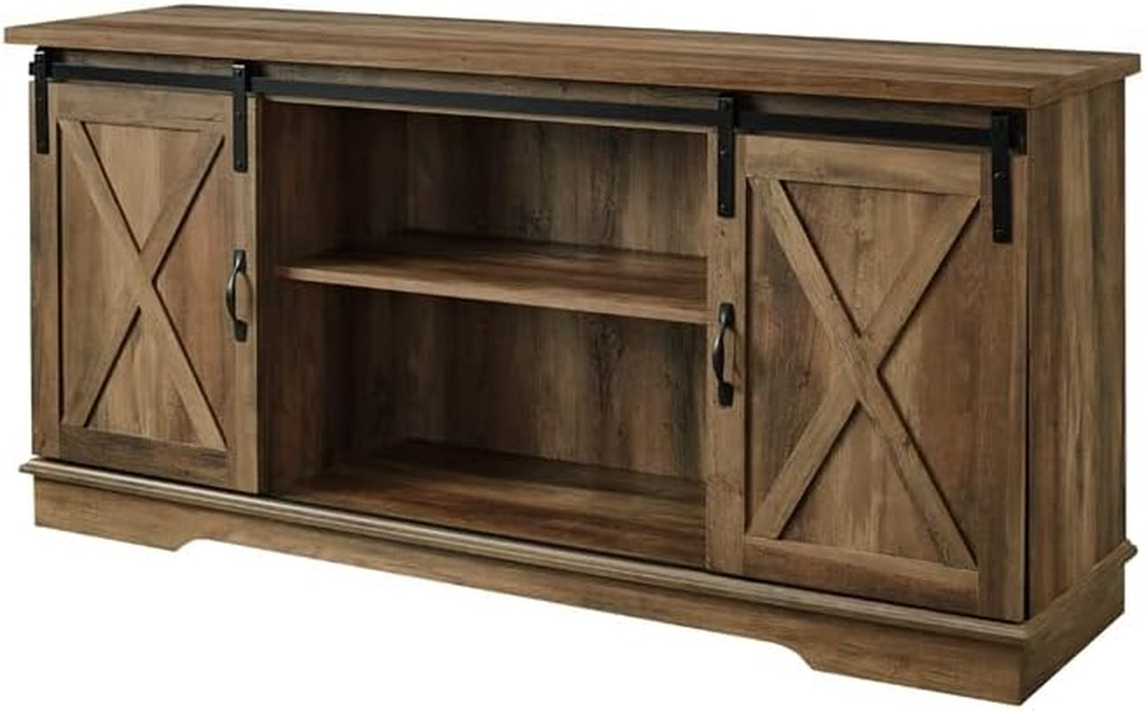 Richmond Modern Farmhouse Sliding Barn Door Stand for Tvs up to 65 Inches, without Fireplace, Rustic Oak