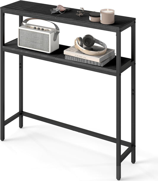 Console Table, 2-Tier Narrow Sofa Table with 2 Shelves, 7.9 X 31.5 X 31.5 Inches, for Living Room, Hallway, Entryway, Charcoal Gray and Ink Black ULNT130B22V1