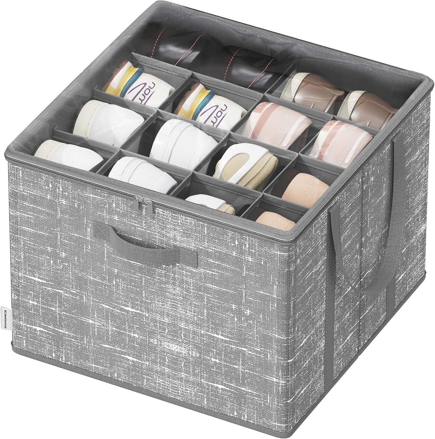 Set of 2 Shoe Organizers for Closet, Fits 16 Pairs Each, Shoe Storage Bins, Fabric Containers with Handles and Clear Cover, for Bedroom, Entryway, Closet, Cattail Gray ULSP602G01