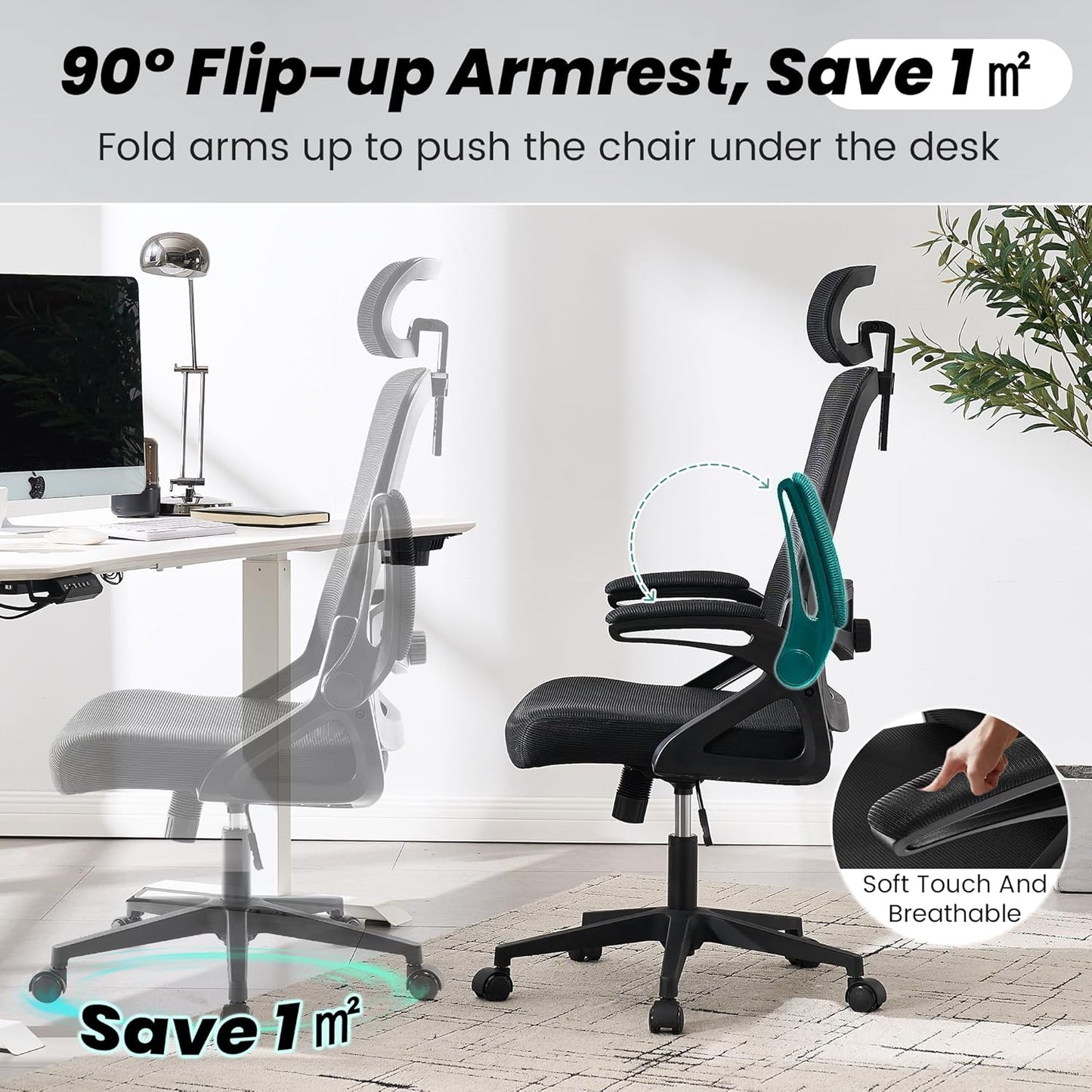 Ergonomic Office Chair, 400 LBS Computer Chairs with Adjustable Lumbar Support, Breathable Mesh Desk Chair Ergonomic with Thickened Cushion, Comfy Home Office Desk Chair (Black)