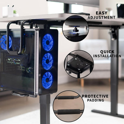 Heavy Duty Adjustable Under-Desk PC Mount, Home and Office Computer CPU Holder with Secure Locking, Supports up to 66 Lbs, Black, MOUNT-PC04B
