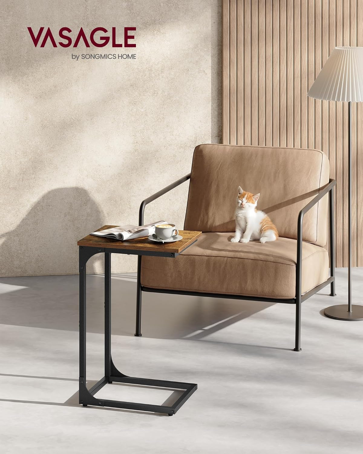 C-Shaped End Table Set of 2, Small Side Table for Couch, Sofa Table with Metal Frame for Living Room, Bedroom, Bedside, Ebonized Oak and Black