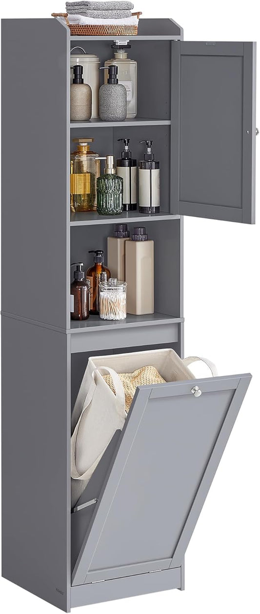 Tall Bathroom Cabinet with Laundry Basket, Removable Laundry Basket with Handles, Compartment with Door, Linen Tower, 15.8 X 15.8 X 66.9 Inches, Dove Gray UBBC761G02