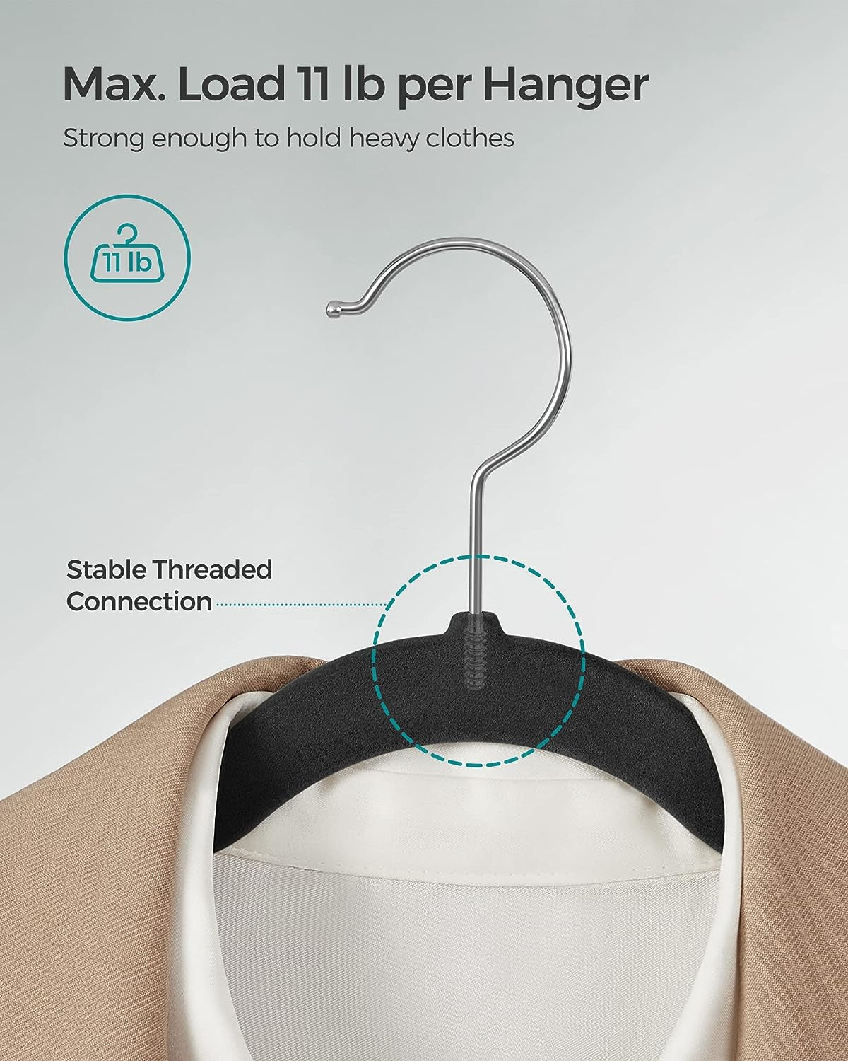 Velvet Hangers 50 Pack, Non-Slip Clothes Hangers, with Shoulder Notches, Pants Bar, 360° Swivel Hook, Space-Saving, for Closet, Ink Black UCRF029B05