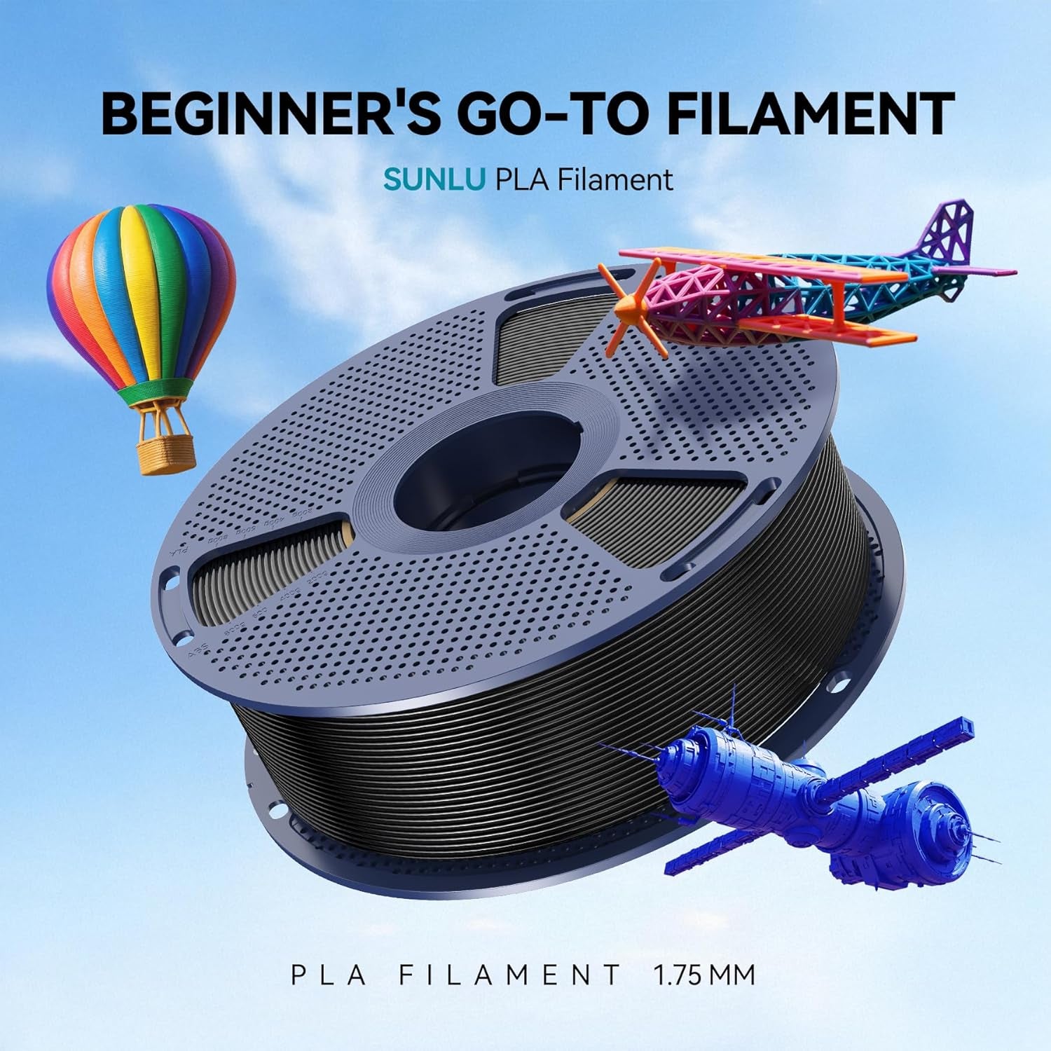 4Kg PLA 3D Printer Filament Bundle, Neatly Wound PLA Filament 1.75Mm ±0.02Mm, Individually Vacuum Packed, 4Kg in Total, 1Kg per Spool, 4 Pack, 4000G, 4Black