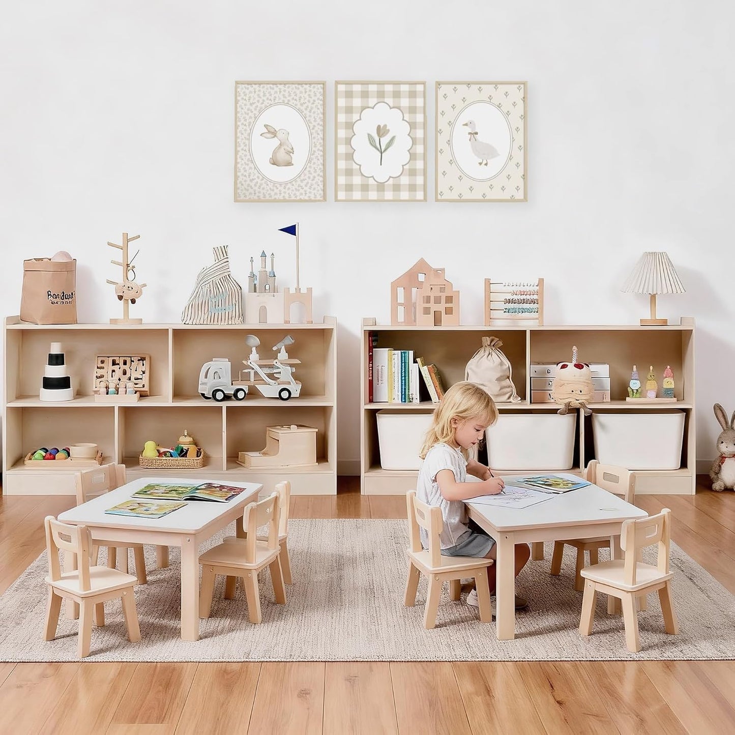 Wooden Toy Shelf for Kids, Montessori Book & Toy Organizer with Open Shelving, 5-Section Customizable Layout for Kids’ Room, Playroom & Classroom