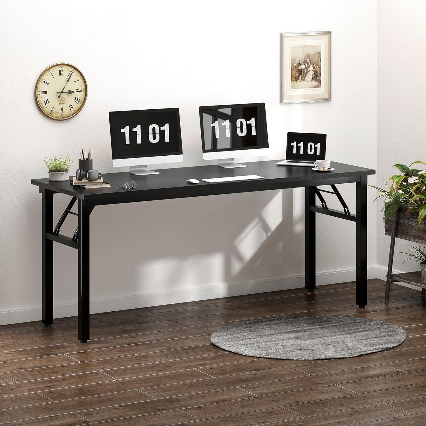 Computer Desk Office Desk 62 Inches Folding Table with BIFMA Certification Computer Table Dining Table No Install ed, Black
