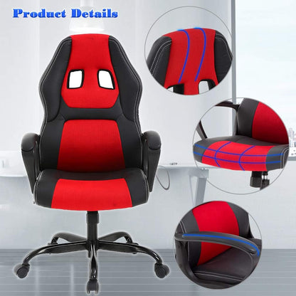 Office Chair PC Gaming Chair Cheap Desk Chair Ergonomic PU Leather Executive Computer Chair Lumbar Support for Women, Men (Red)