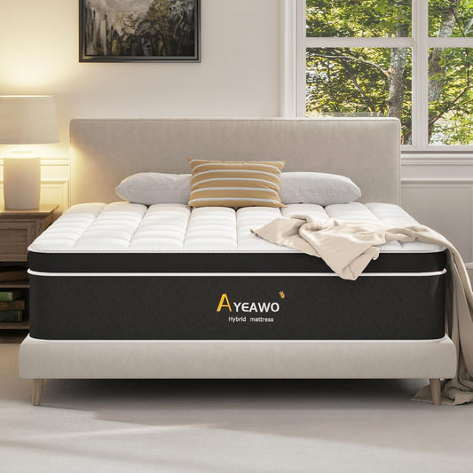 Queen Mattress 14 Inch, Hybrid Mattress Queen Size in a Box, Pressure Relief Gel Memory Foam and Motion Isolation Pocket Springs, Certipur-Us, 365-Night Trial, Medium Firmness