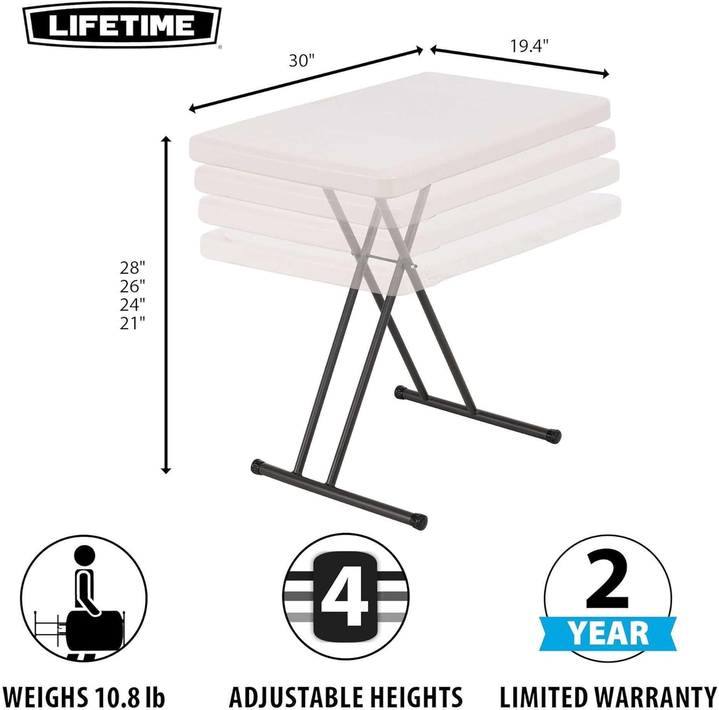 28240 Adjustable Folding Laptop Table TV Tray, 30 Inch Almond