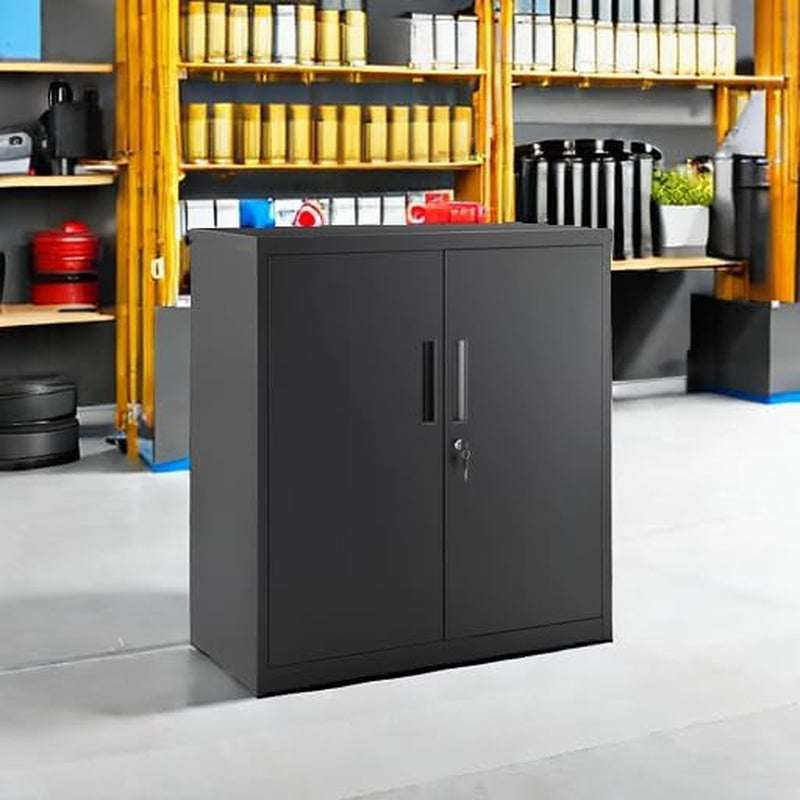 Garage Cabinet, Metal Storage Cabinet with Doors and Shelves, for Home Office, Garage and Utility Room, Black UOMC013B01