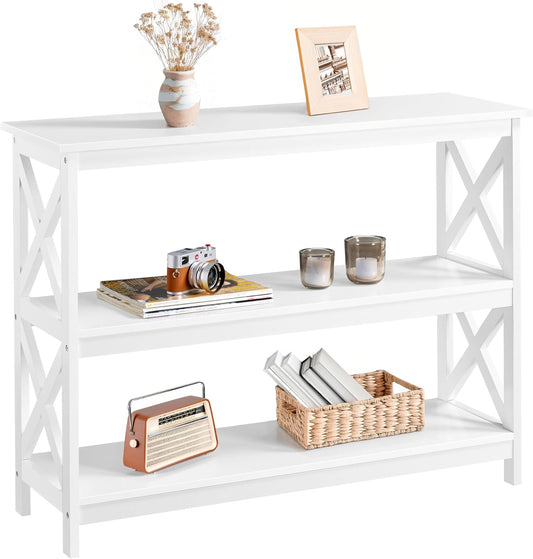 Console Table with 3 Storage Shelves, Entryway Table Sofa Side Table Narrow Long Bookshelf for Hallway Living Room, Accent Furniture, White | Bookshelf, for Hallway, for Living Room, Accent Furniture