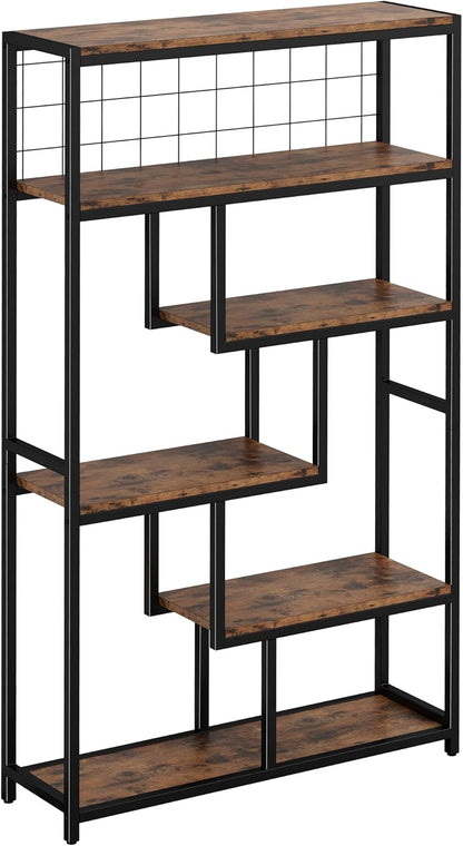 Bookshelves 6 Tiers, Industrial Etagere Heavy Duty Shelves for Living Rooom, Office Storage Geomeric Display Boocase, Vintage Brown