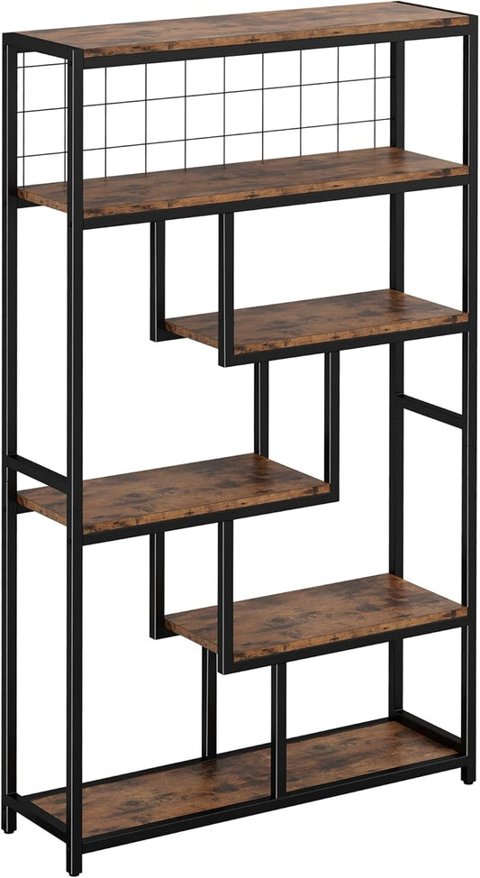 Bookshelves 6 Tiers, Industrial Etagere Heavy Duty Shelves for Living Rooom, Office Storage Geomeric Display Boocase, Vintage Brown