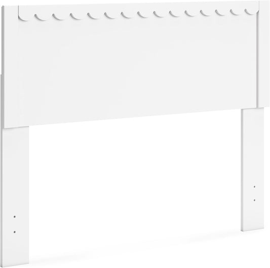 Signature Design by Ashley Hallityn Coastal Panel Headboard, Wood, Scallop Detail, Full, Headboard Attaches to Your Bed Frame (Not Included), Matte White Finish, (Headboard Only)