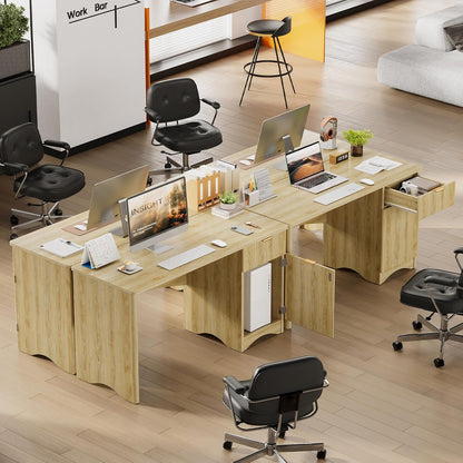 47 Inch Computer Desk with Drawer, Office Desk with File Cabinet, Modern Executive Desk Adjustable Shelves for Home Office Bedroom Study, Natual Oak