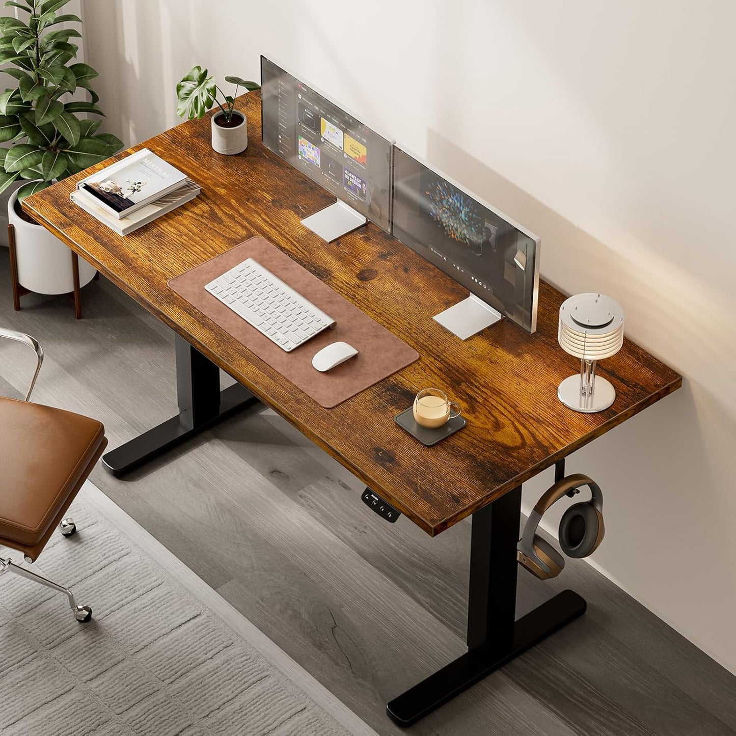 Electric Standing Desk with Cable Management, 48 X 24 Inches Sit Stand up Desk,2 Memory Preset for Home Office&Gaming&Living Table with Splice Board (Rustic Brown Desktop)