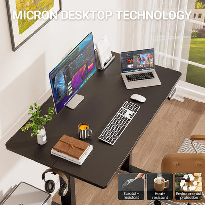 47.2" Standing Desk, Adjustable Height Office Desk with Wood Desktop, Computer Table for Home Work, Study and Gaming, Small Spaces, Modern Furniture, Black