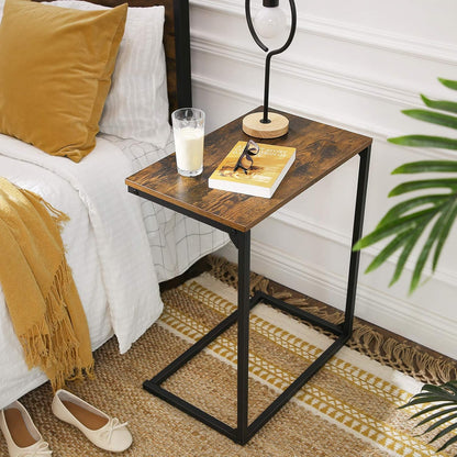 C Shape End Table, Small Coffee Table for Couch or Sofa, Industrial Side Table in Living Room, Bedroom, 13.8 X 21.7 X 26 Inches, Rustic Brown and Black ULNT52BX