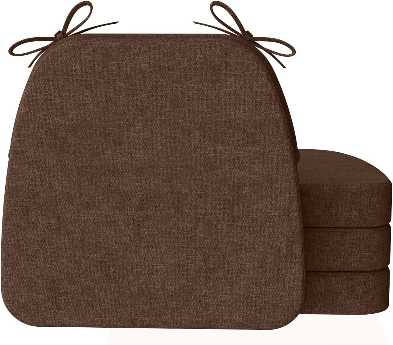 D-Shaped Chair Cushions, 2" Thick Dining Chair Pads with Ties and Removable, Machine-Washable Cover, 17" X 16", Set of 4, Brown