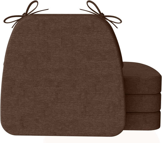 D-Shaped Chair Cushions, 2" Thick Dining Chair Pads with Ties and Removable, Machine-Washable Cover, 17" X 16", Set of 4, Brown