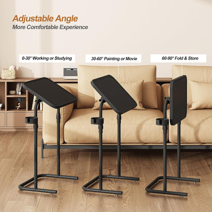 C Shaped End Table with Tiltable Surface, Set of 2, Adjustable Height Side Table, Slide under Couch Table TV Tray for Eating, Sofa Tray for Livingroom, Bedroom Black TB01BK0912